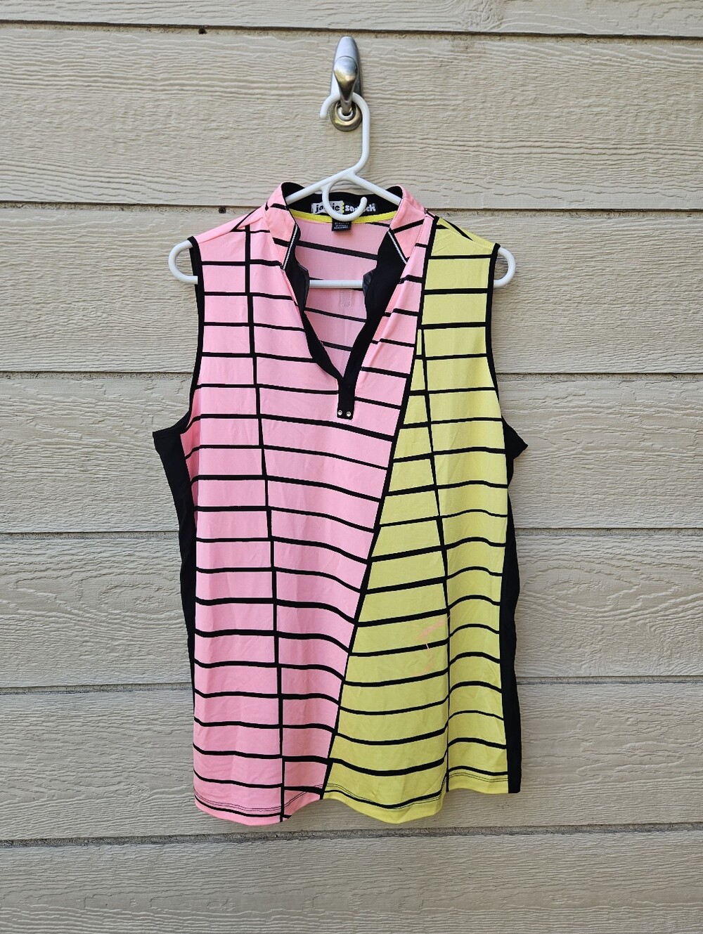 Jamie Sadock sleeveless golf shirt pink yellow black stripes XXL